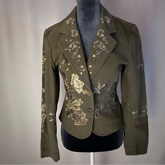 Jackets & Blazers - Embroidered Olive Green Women's Jacket